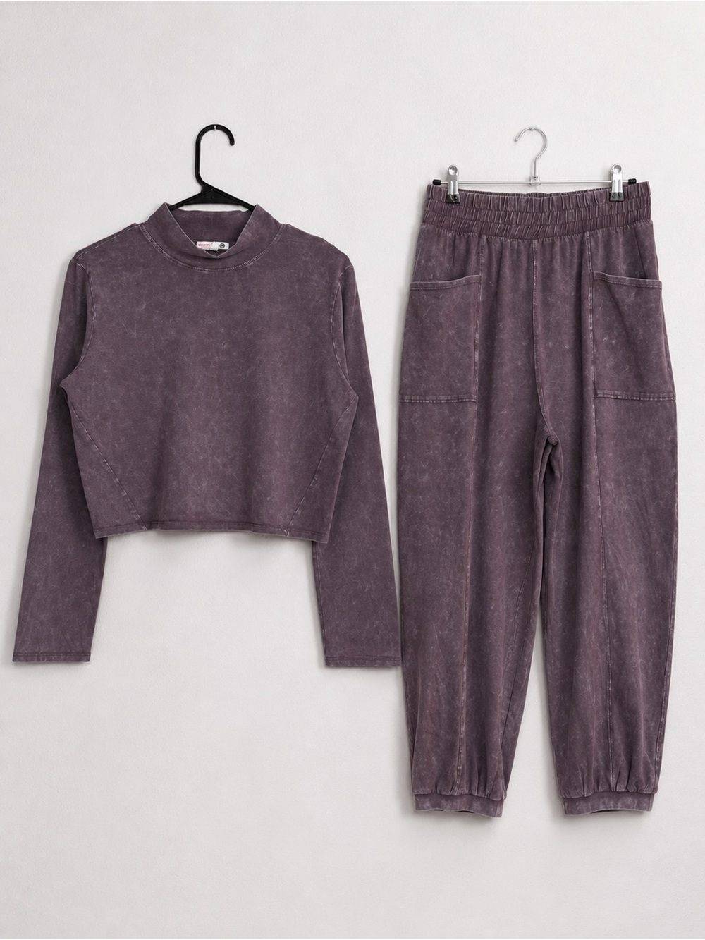 Sundry Washed Mocha Two-Piece Lounge Set Crop Top & High-Waist Joggers NWT $248